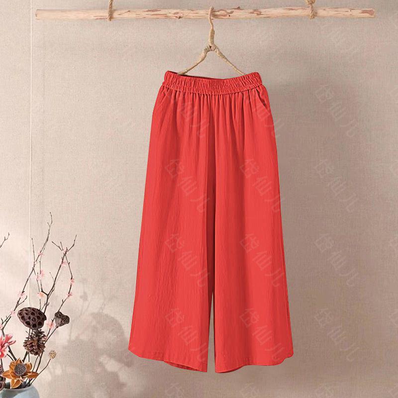 Cotton Wide-Leg High Waist Elastic Cropped Pants for Women - 2026 Summer Collection