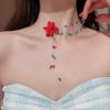 Fashion Blue Beaded Flower Necklace for Women Girls Sweet Cool Handmade Beaded Tassel Necklace Aesthetic Jewelry Gifts