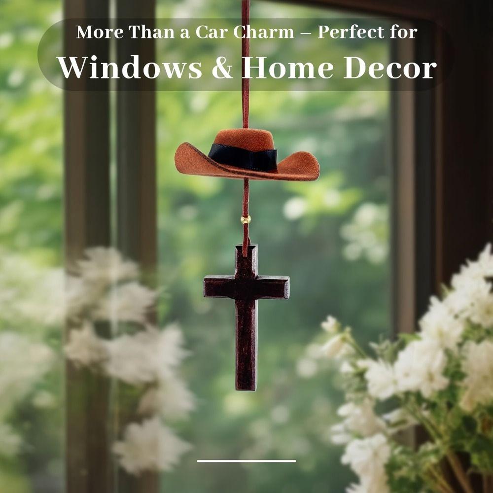 Love Cross Car Ornament Cowboy Hat Rearview Mirror Decoration Fashionable Accessories