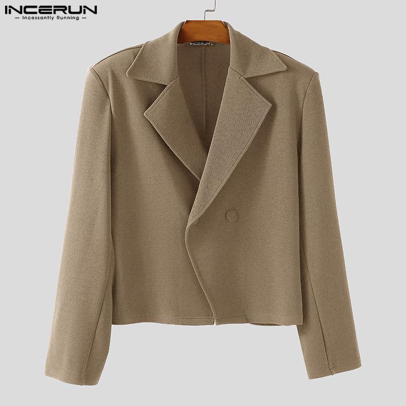 INCERUN Autumn Winter Men Long Sleeve Front Cross Cropped Short Blazer Coats