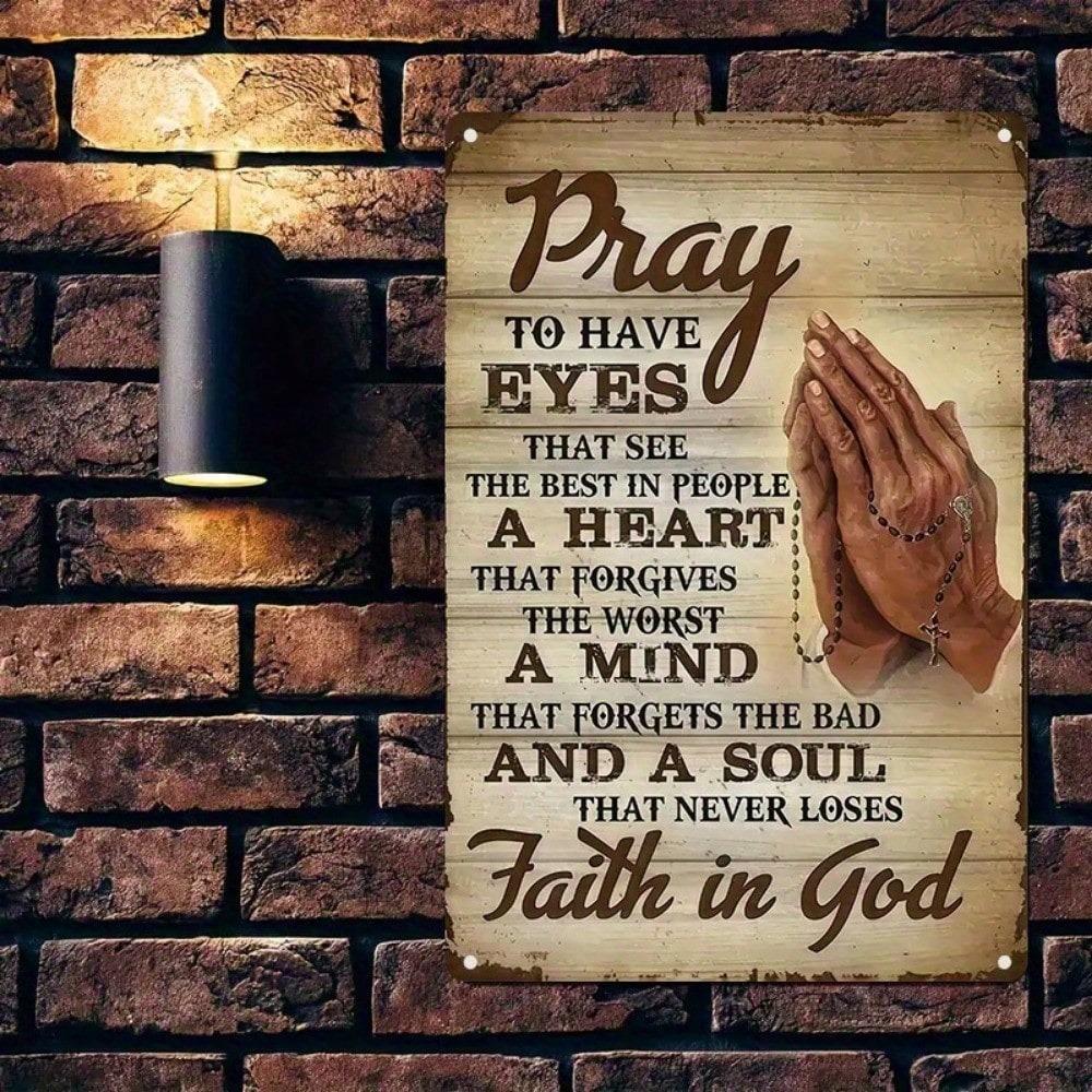 Vintage Metal Tin Sign Inspirational Quote Wall Decor Prayer Room