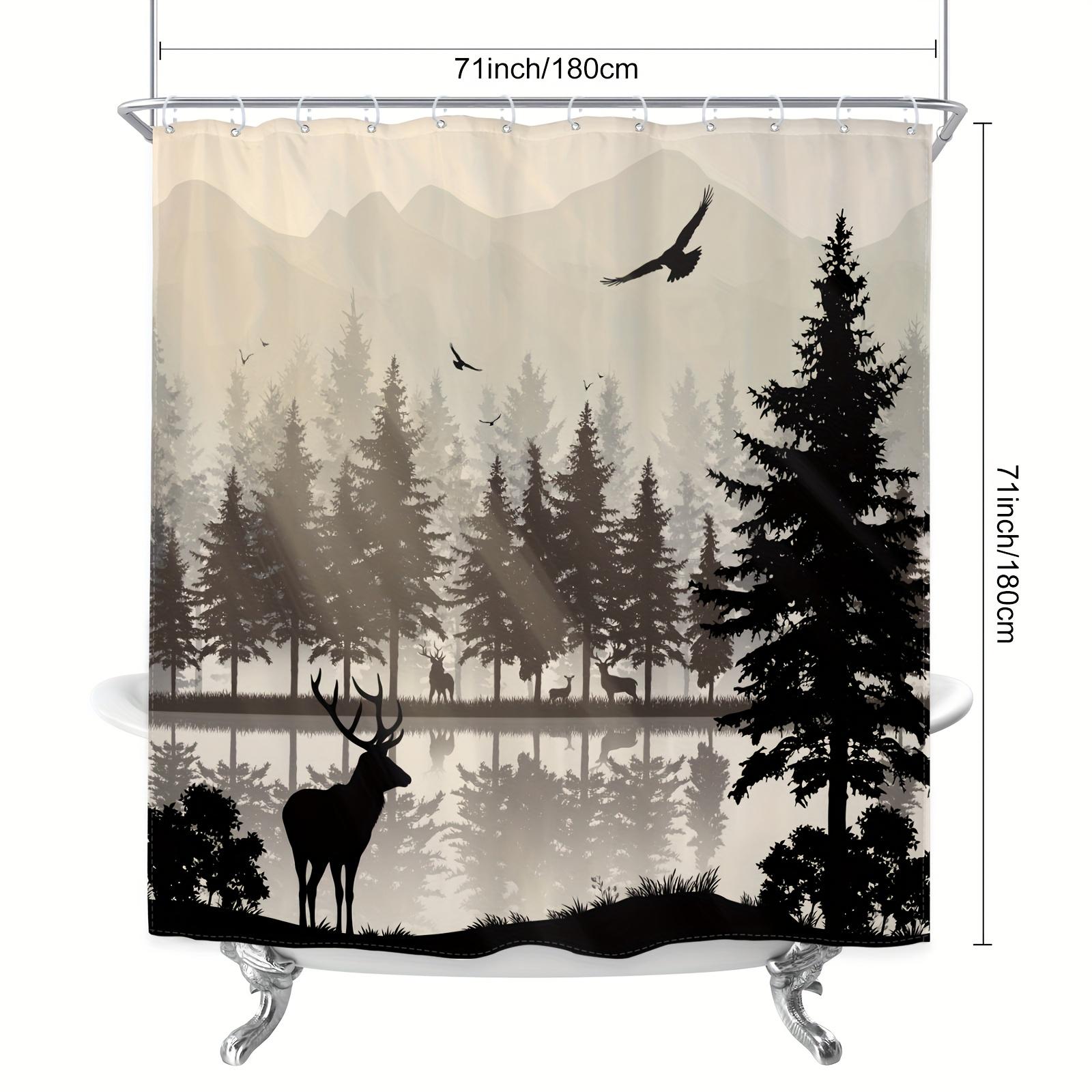 

Занавеска для душа «Загородный туманный горный пейзаж» - Туманное черное лесное озеро, Водонепроницаемый полиэстер W90XH180cm