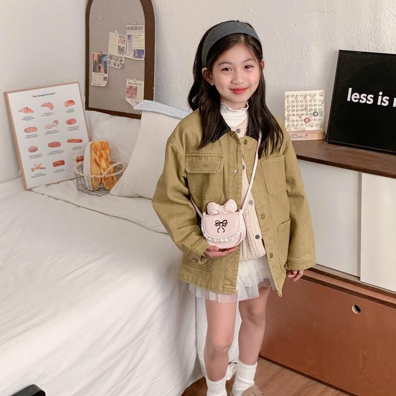 Elegante e alla Moda Borsa a Spalla Singola da Bambina a Forma di Fiocco con Tracolla, Borsa per Bambini Decorata con Pizzo Dolce