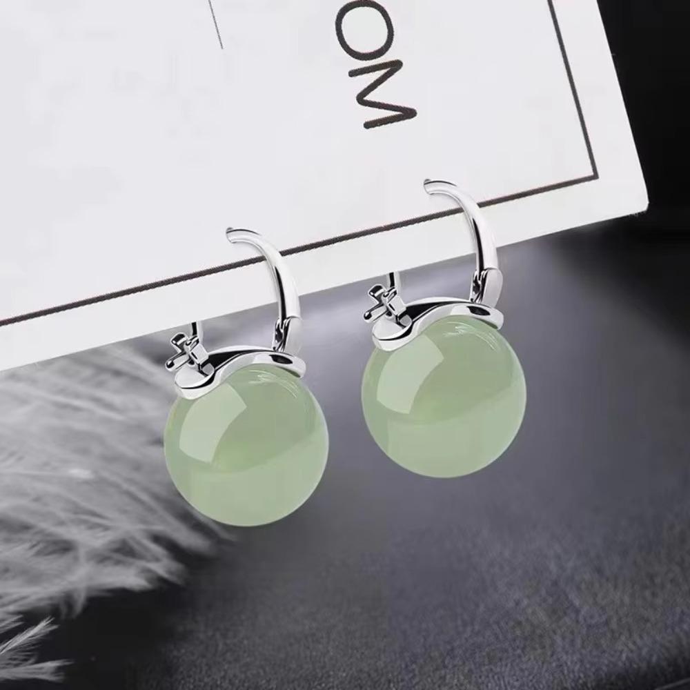 Circle Ear Buckle Ice Jade Earrings Jewelry Ancient Style Jade Bead Earrings Women