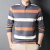 Lente Nieuwe Mode Casual Jong en Middelbare Leeftijd Heren Gestreept Dunne Revers Poloshirt T-shirt met Lange Mouwen