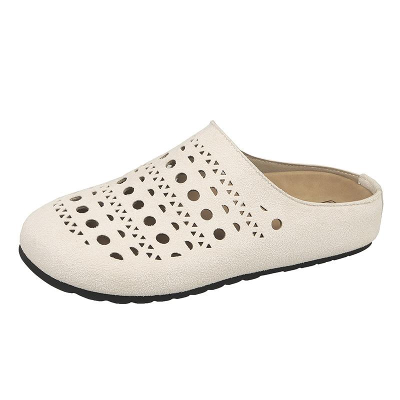 Chaussures Birken à semelles épaisses, à dessus rabattable et ajourées, Portées par une personne paresseuse, Pantoufles pour femmes à demi-dessus rabattable sur un pied