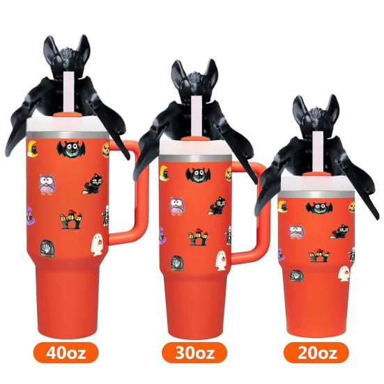 Halloween Bat Tumbler Straw Cover Reusable Dust-proof No Spill 3D Printed Bat 10/12MM Tumbler Straw Tip Topper Protector Cap Tumbler Accessories