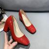 New Wine Red Chunky Heels Pumps Women Shoes Casual 2.95Inch Square High Heels Ladies Wedding Party Super Plus Size 43