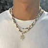 Stainless Steel Sun Pendant Coconut Shell Bead Necklace