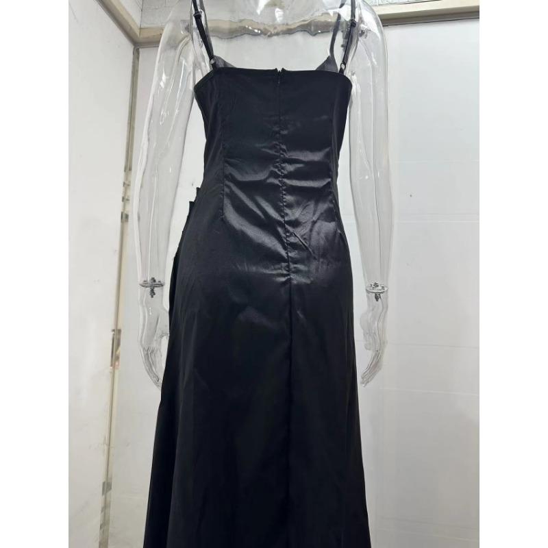 Women's Cowl Neck Spaghetti Strap Slit Maxi Dress Backless Party Evening Gown