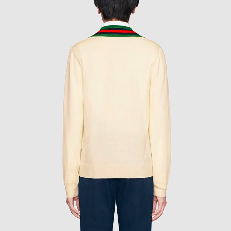 GUCCI Sweaters Men's White V Neck Moderate 576802-XKAUK-9133
