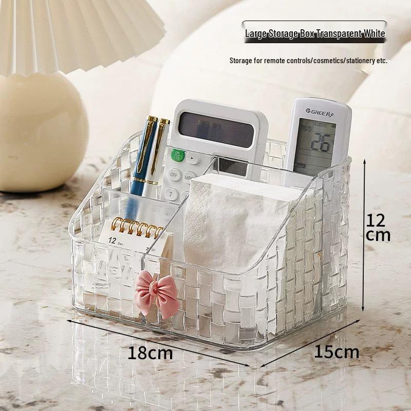 Elegant Rattan Weave Transparent Desktop Storage Box: High-End Lipstick and Cosmetics Organizer.