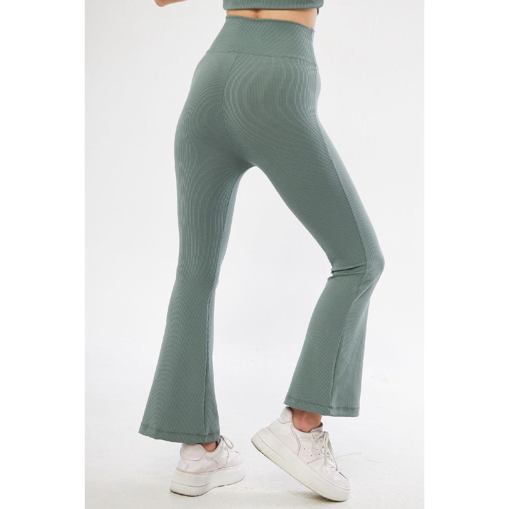 Flare Leg High Waist Lycra Fitting Ribbed Leggings Trousers