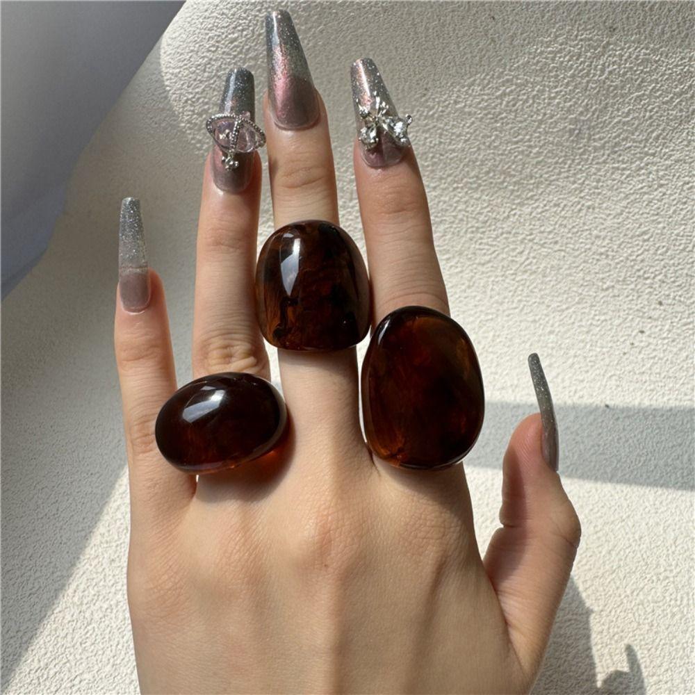 

Chubby Oval Finger Ring Geometric Transparent Rings Fashion Exaggerated Resin Rings Daily Style C