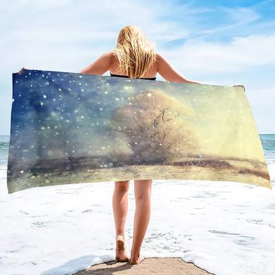 Beach Towel Oversized,Thick Sand Free Microfiber Beach Towel , Super Absorbent Tree Snowed Swim Beach Towels for Kids,Women,Men
