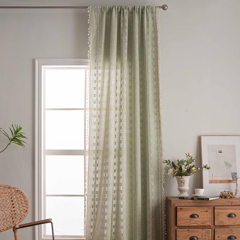 Embroidered Stripe Semi-Blackout Rod Pocket Curtain