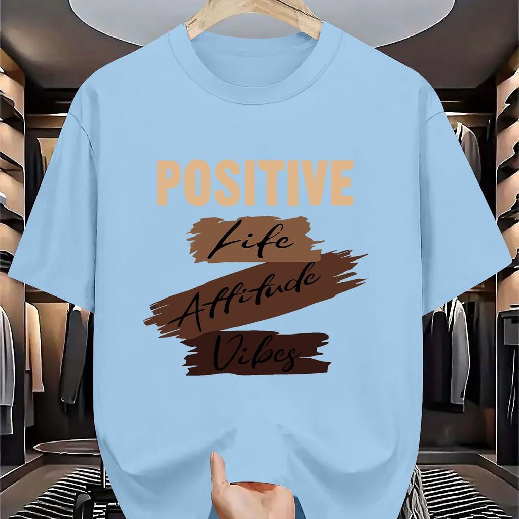 Positive Life Attitude Vibes Graphic Tee Men Soft Cotton Casual Short Sleeve Summer Round Neck TShirt