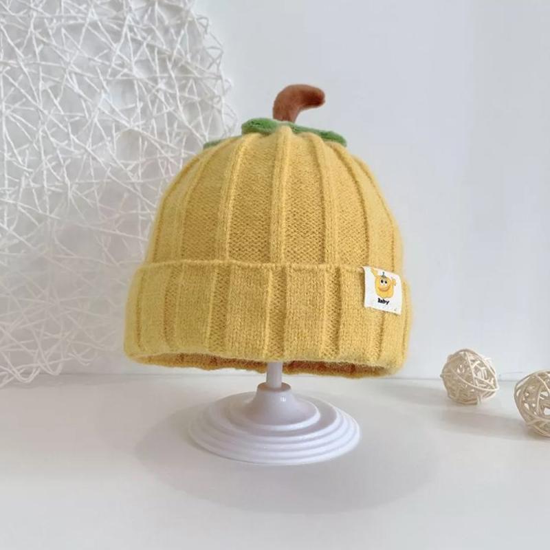 Зимняя вязаная шапка-бини для детей на Хэллоуин, милая детская шапка-тыква для мальчиков и девочек жёлтый