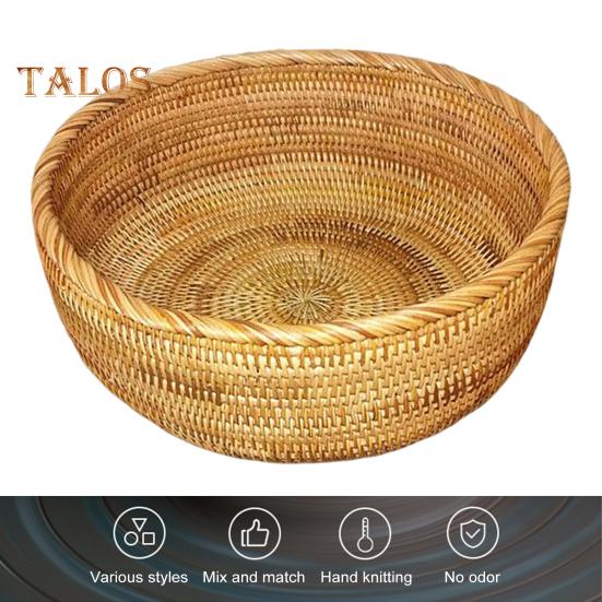 Oppbevaringskurv i rotting Rund serveringskurver til stue Håndvevd fruktskål Brødkurv til kjøkkenbenk