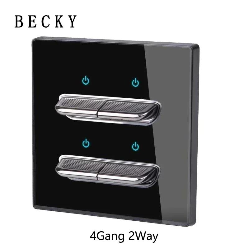 Black Tempered Glass Wall Switch Panel Led European 16a Socket Retro Toggle Light Switch Eu Uk Standard 2usb Socket 1Gang-4gang