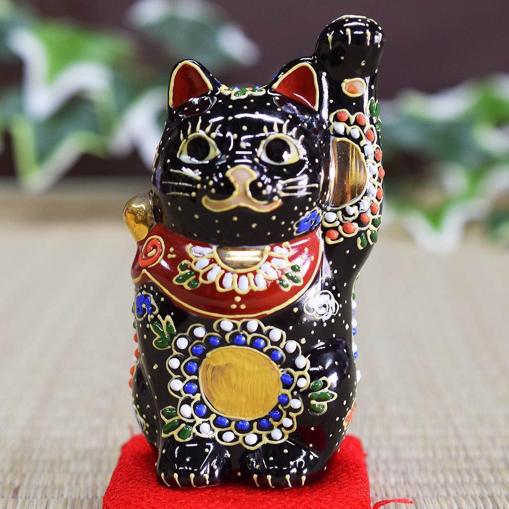 Washa No Kura Stylish Ornament Kutani Ware Left Hand Lucky Cat Kuromori Opening Celebration Opening Celebration Birthday Present Gift