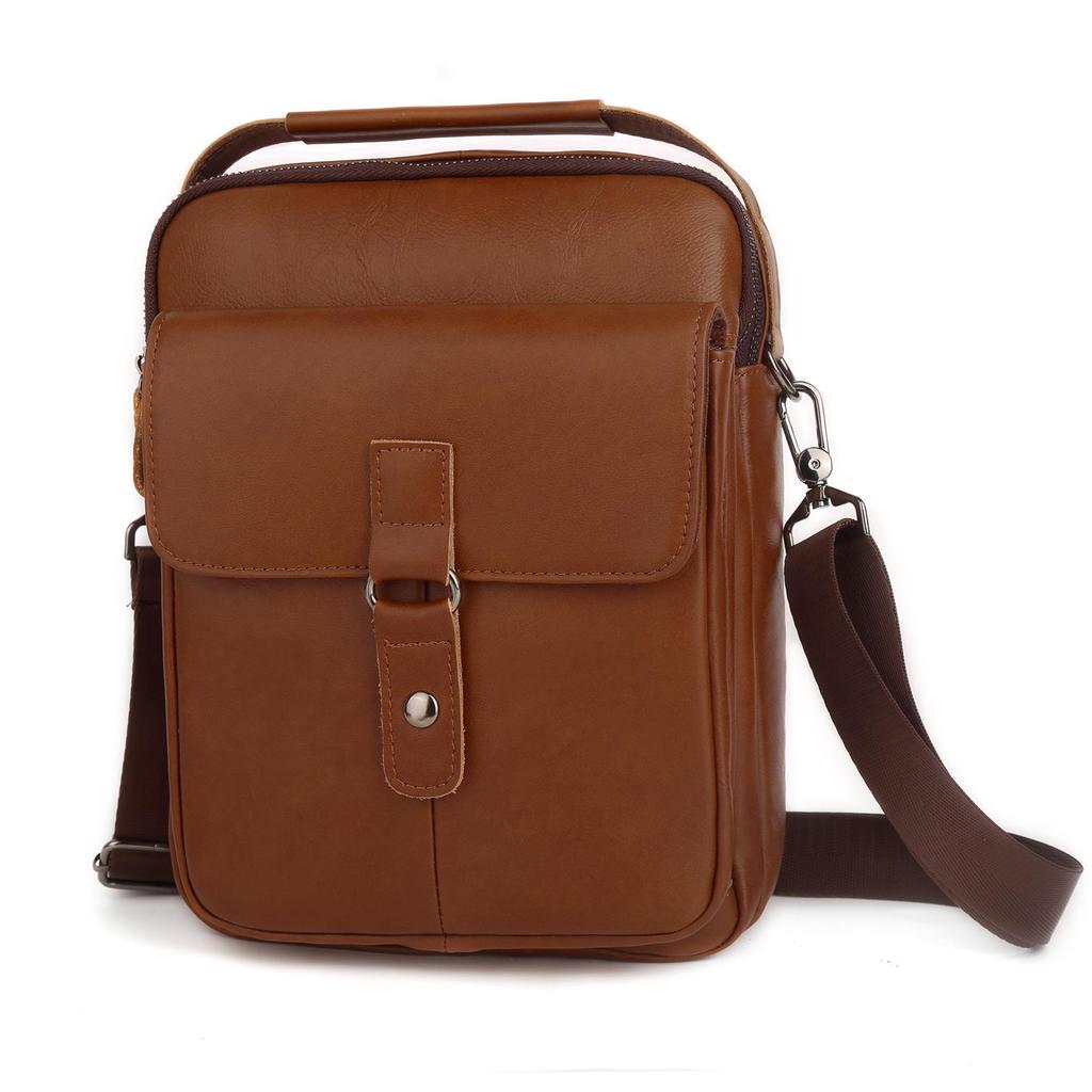 Men's Classic Top Grain Leather Crossbody Bag - Genuine Vertical Shoulder Bag for Casual Commute