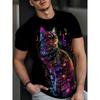 Summer Outdoor Fashion Round Neck Tops 3D Animal Cat Pattern Print Large Size Loose Men's T-shirts