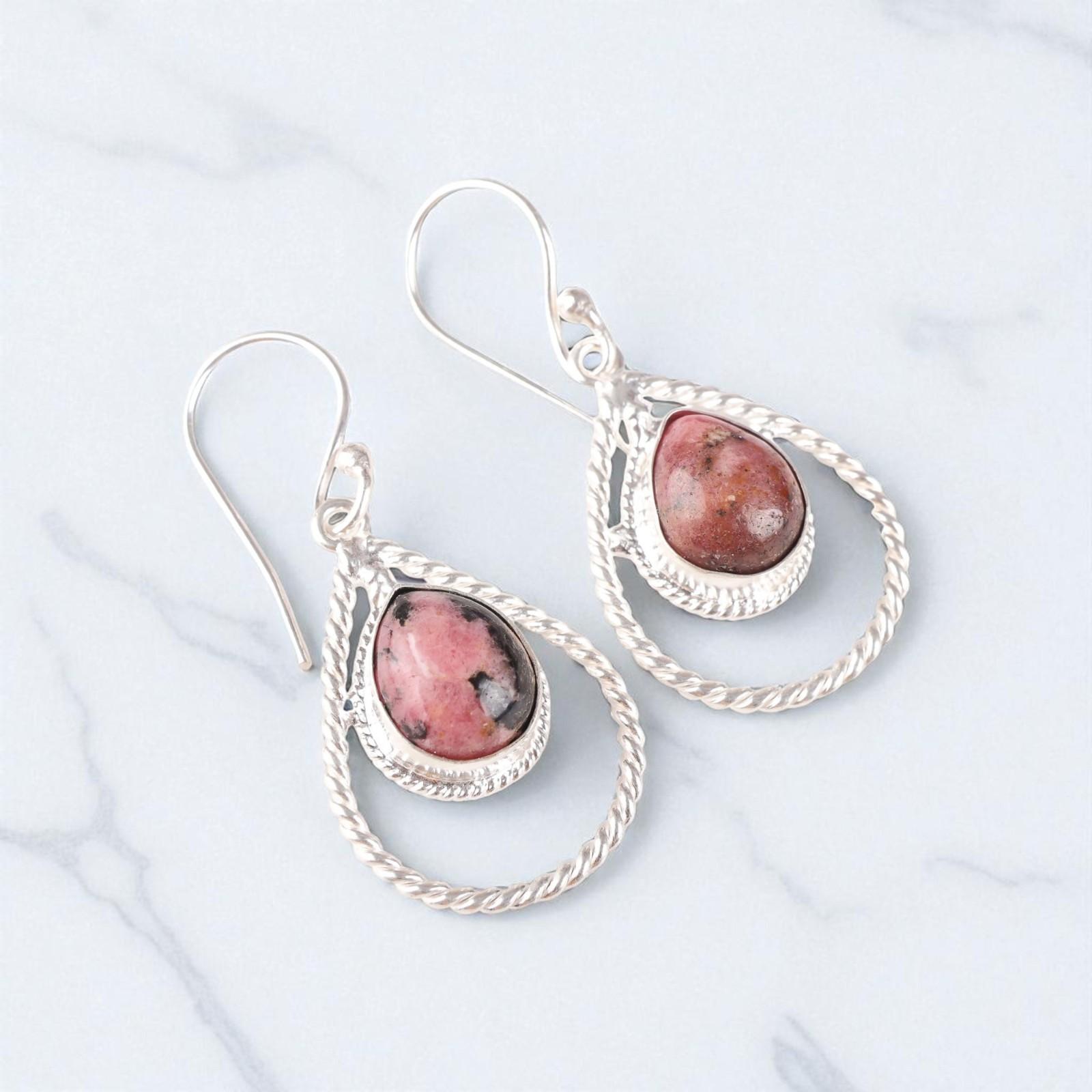 

Black Rhodonite Gemstone 925 Sterling Silver Jewelry Handcrafted Earrings 1.70 EE-96-31