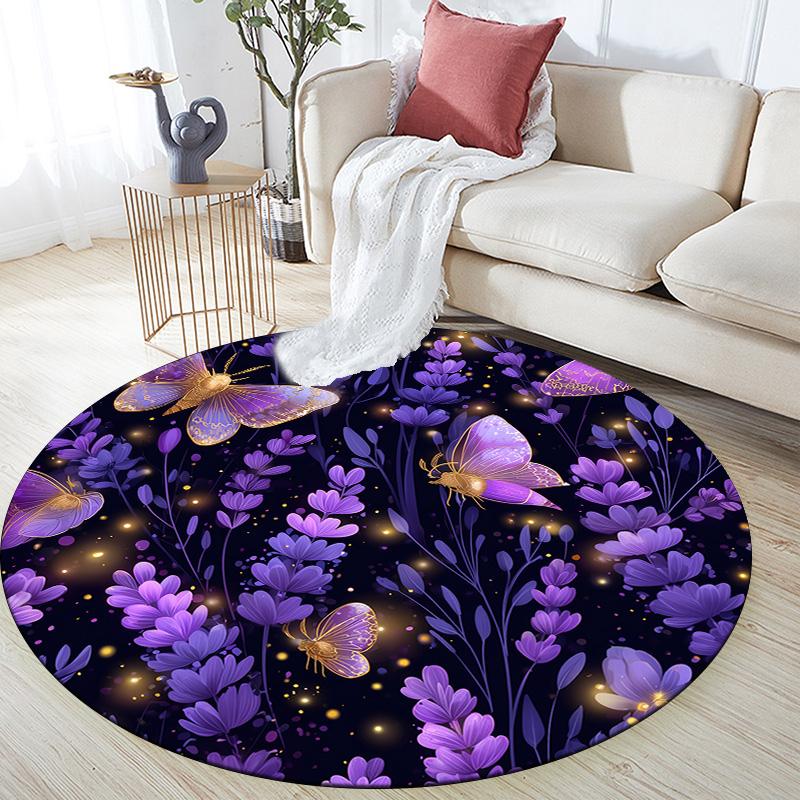 

Purple Flower Butterfly,Round Area Rug,Carpet Rug for Living Room Bedroom Sofa Playroom Decor,Non-slip Floor Mat 80cmx80cm