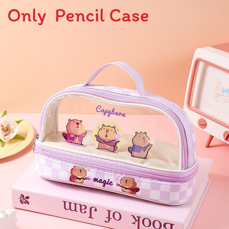 Capybara Pen Case Transparent Dual Layer Storage For School Students