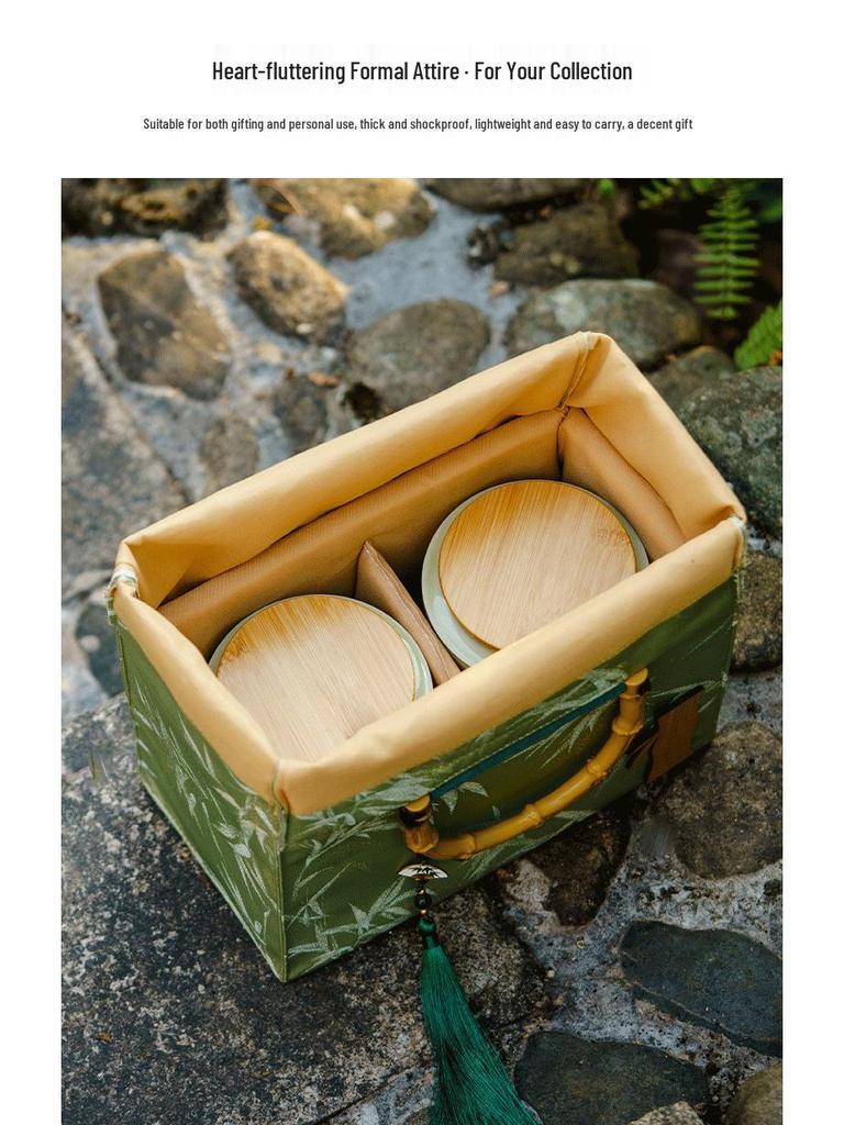 Elegant Green Tea Cloth Bag and Ceramic Can Packaging - Longjing, Biluochun, Maojian, Maofeng Styles