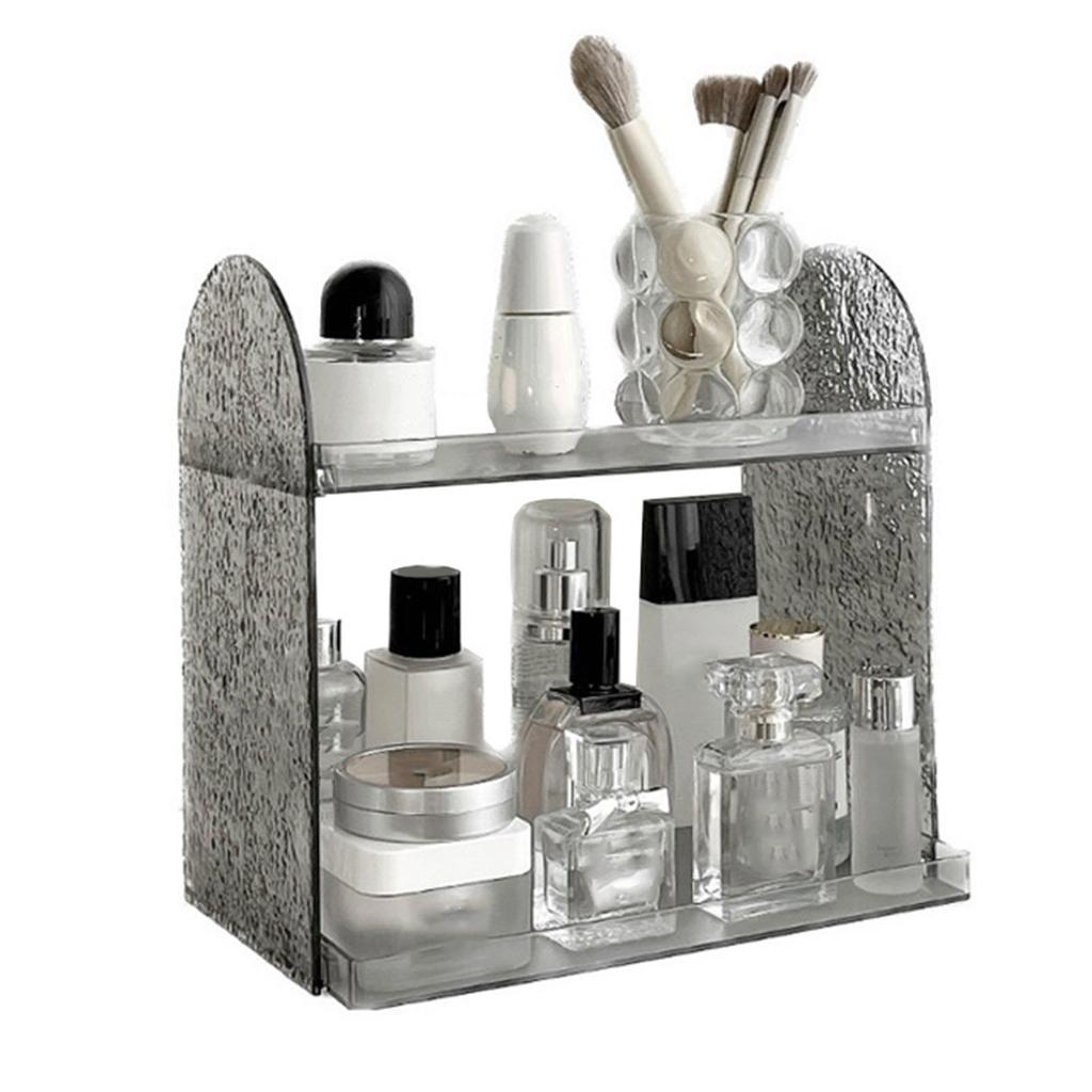Półka do przechowywania dwuwarstwowa Duża pojemność Modny 2-poziomowy akrylowy stojak na kosmetyki na perfumy Szary