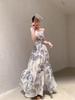 Women's Spaghetti Strap Ink Painting Dress, Waist-Cinched, Slimming Mid-Length, High-End Summer 2026 Trend