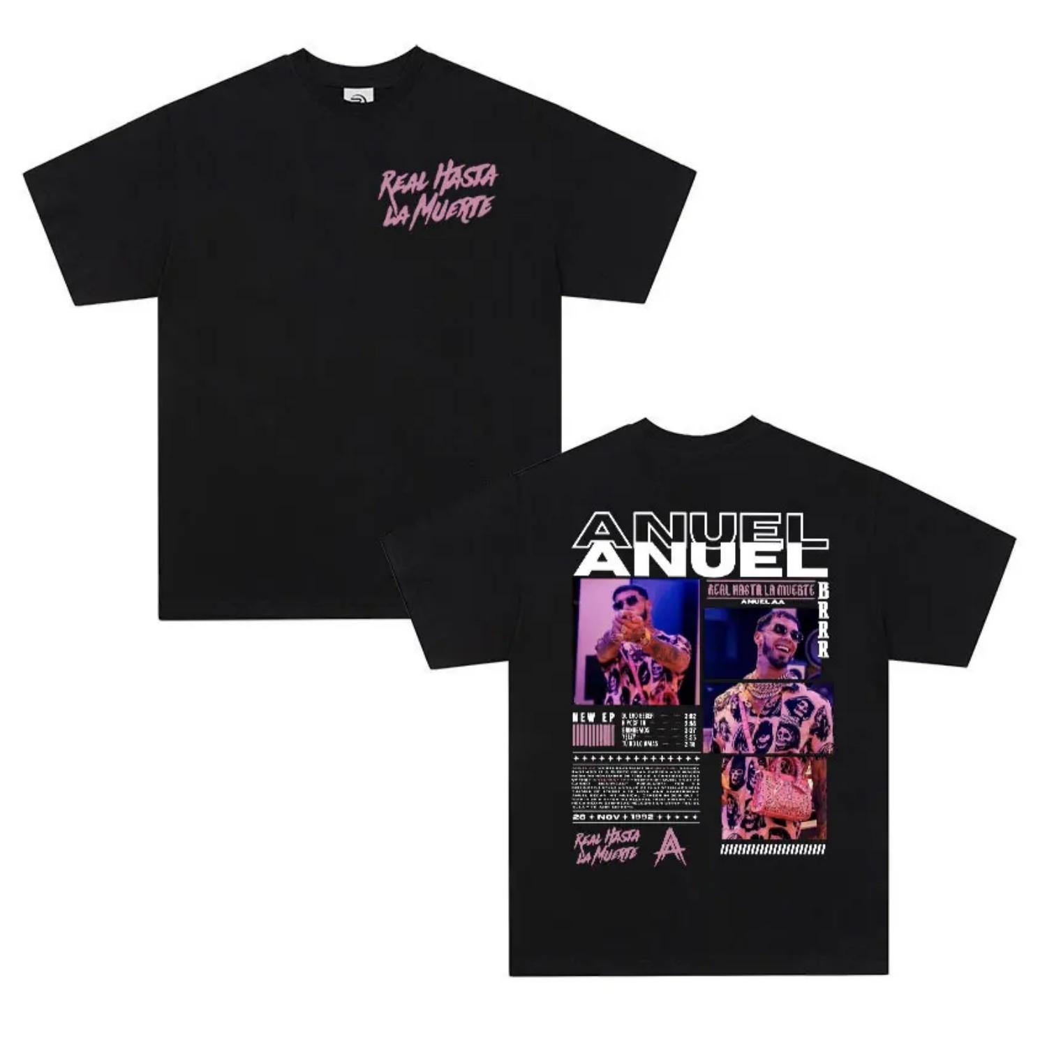 

Rapper ANUEL AA Real Hastala Muerte Tour 2026 New Album T Shirt Men Retro Hip Hop Fashion Cotton Short Sleeve T-shirt Streetwear S чёрный