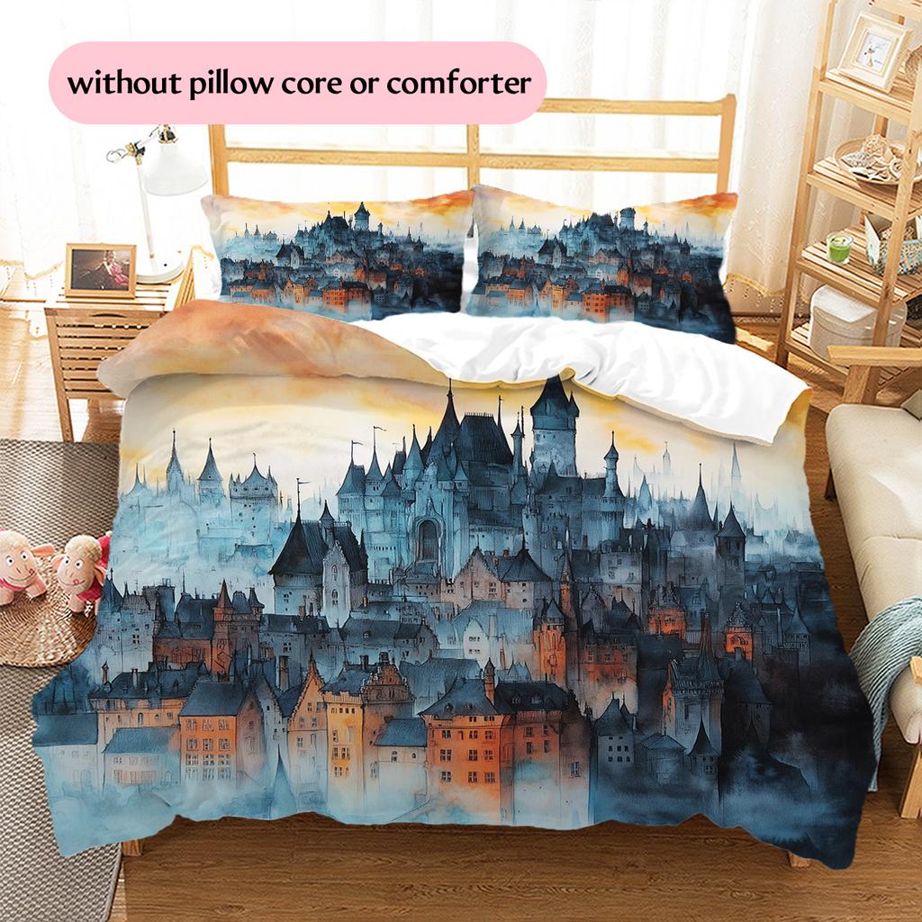 Sky Castle Pattern Bedding Quilt Set  Home Decoration  Gift (1 * Duvet Cover + 2 * Pillowcase  Without Core)