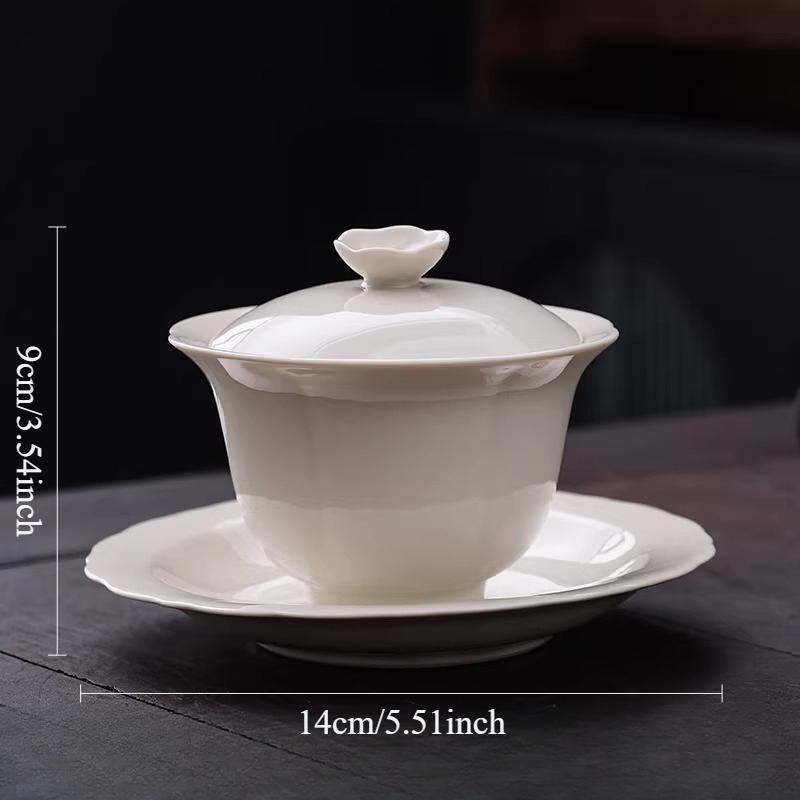 

Chinese Style Grass Ash Covered Bowl Ceramic Household Tea Bowl Hoverable Lid Bowl White Porcelain Tea Cup Drinking Utensils 140ml бежевый