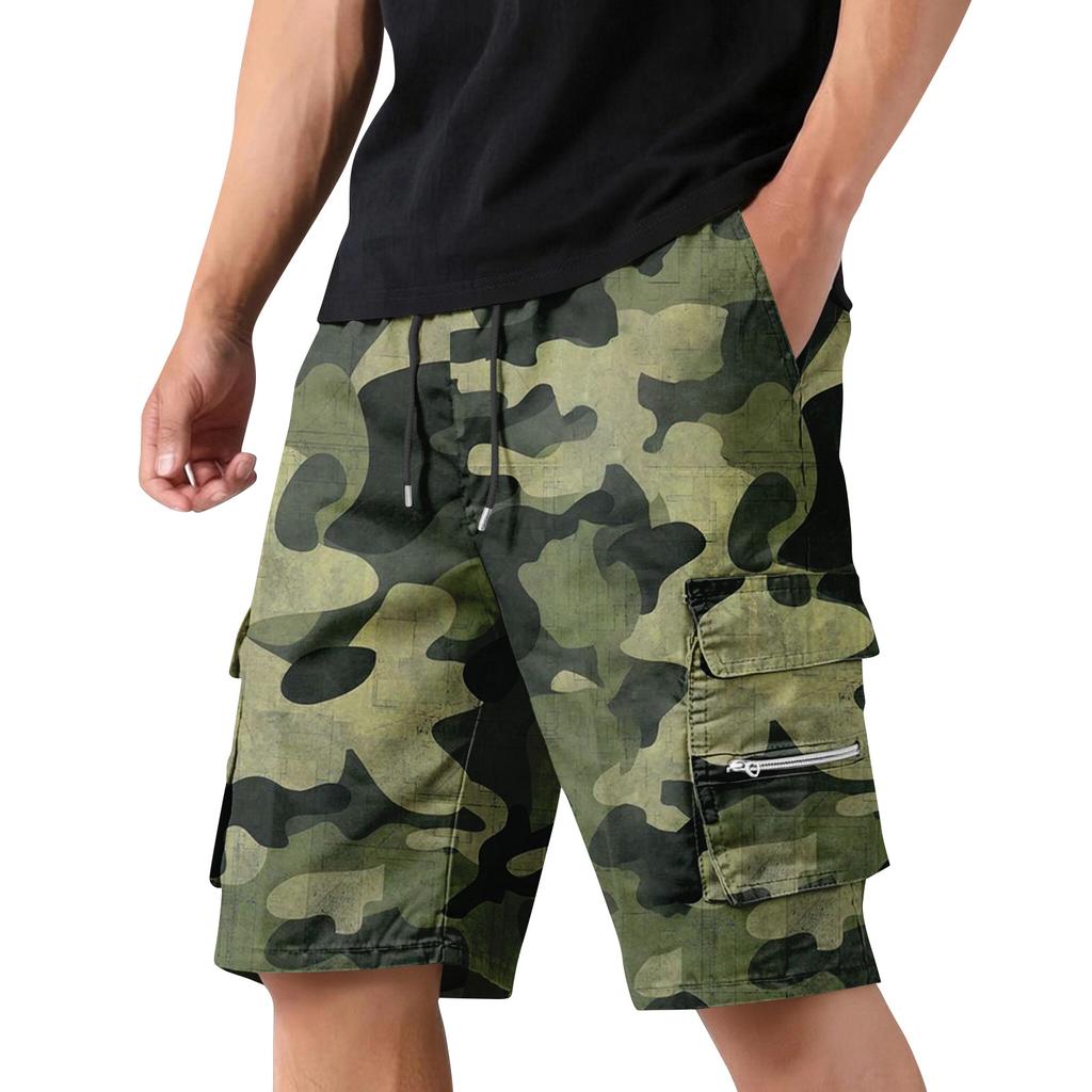 Pantaloncini Cargo Mimetici da Uomo con Vita Coulisse e Tasche Multiple Leggeri Resistenti Pantaloni da Lavoro per Esterno