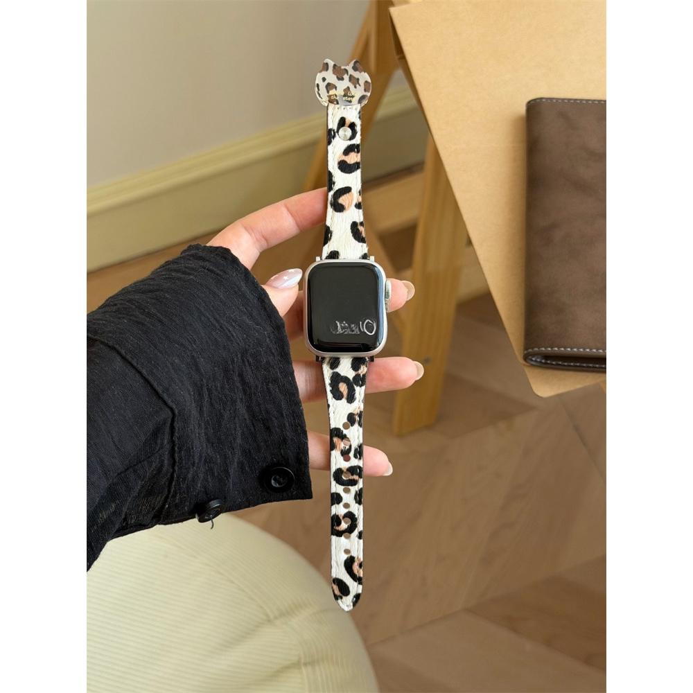 

Leopard Print Genuine Leather Strap for Apple Watch, Fits Ultra 2, 49/46/45/42/40mm, Leather Wristband for iWatch Series 11 / 10 / 9 / 8 / 7 / 6/ 5/SE 38/40/41/42S10