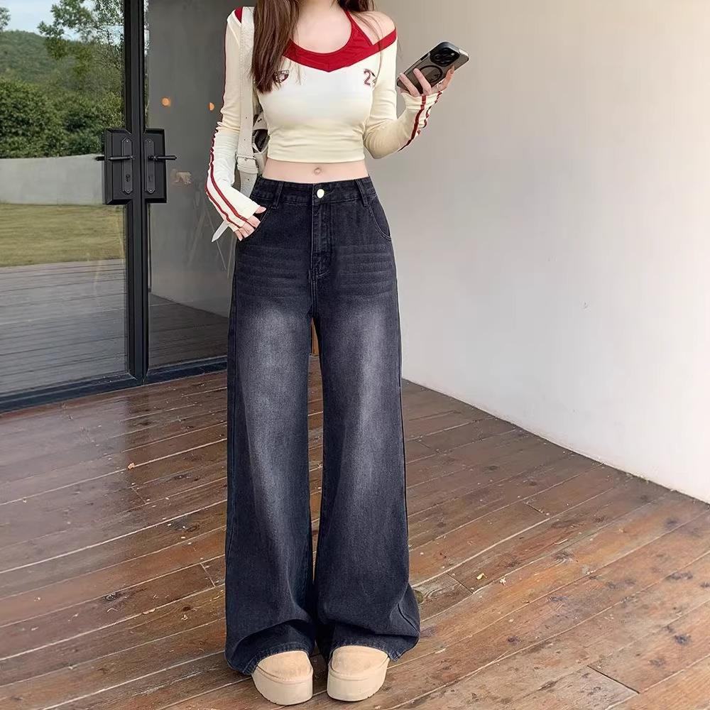 Women's High Waist Wide Leg Jeans Loose Fit Casual Vintage Straight Denim Trousers