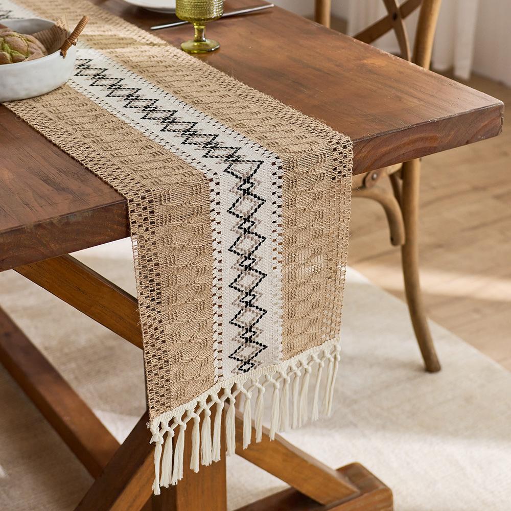 Tischläufer Baumwolle Einfarbig Hohl Handgeknüpft Quaste Gewebt Lange Tischdecke Feiertagsdekoration Nachttischhandtuch