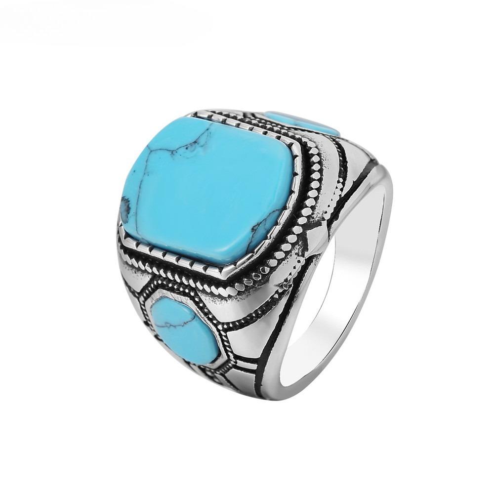 European and American Jewelry, Personalized Fashion Retro Turquoise Men's Rings