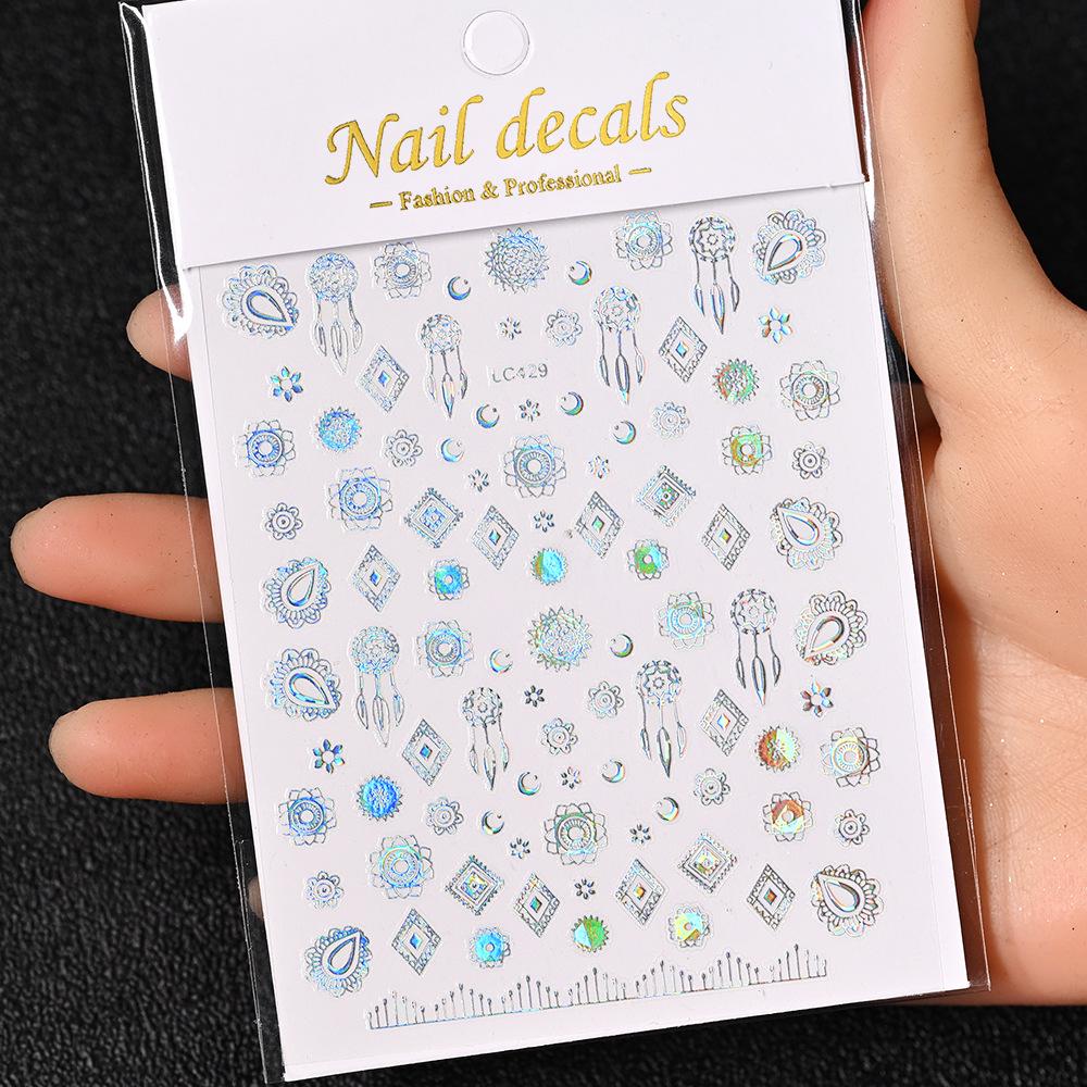 Best-Selling Japanese Aesthetic Laser Silver Heart Nail Stickers - Plant-Inspired Nail Art