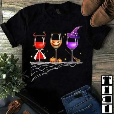Wine Halloween Theme Wine Witches TShirt 100 Cotton ONeck Summer Short Sleeve Casual Unisexs Tshirt Size S3XL