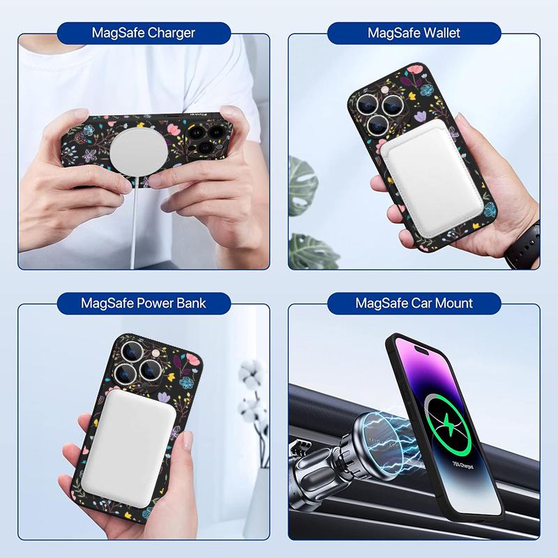 Flowers Print Pattern Phone Case For iPhone 17e 17 16 15 14 13 12 Pro Max 11 16e Air Magnetic For Magsafe Wireless Charge Cover