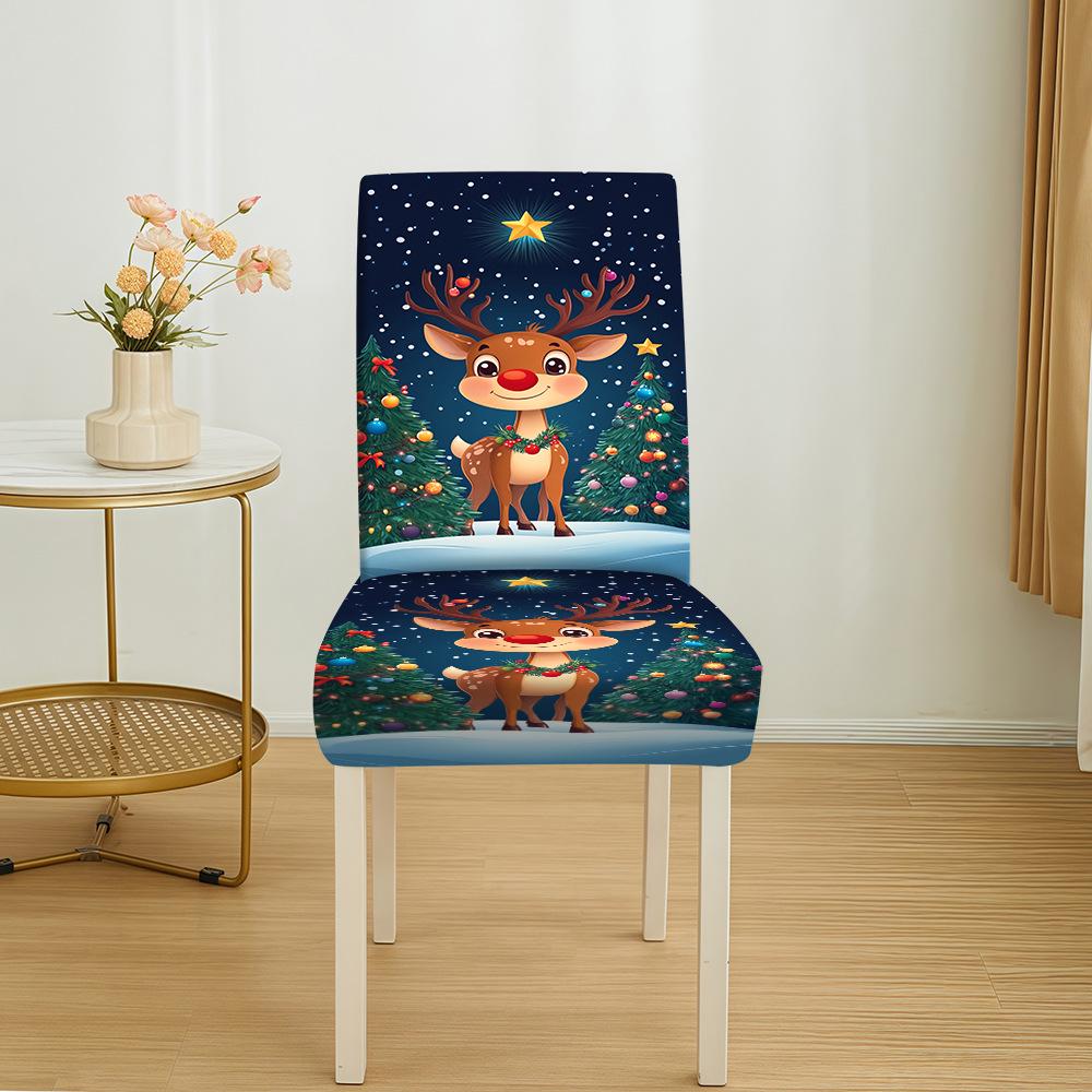 Festive Christmas Stretch Chair Cover - Dustproof Print Decoration