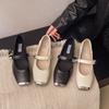 2025 Herbst neue koreanische Version von Mary Jane Schuhen mit quadratischer Metallspitze Damen vielseitige flache Absätze flache Schuhe Abendschuhe