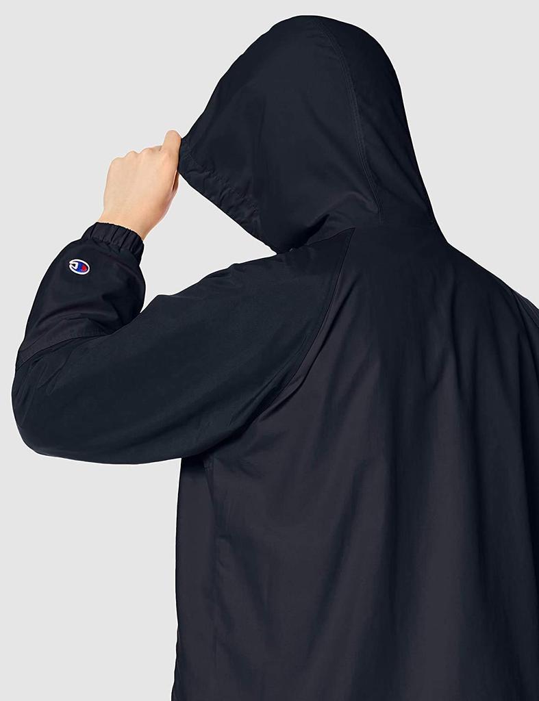 Champion Hooded Anorak Mesh Script Logo Size L Men's Jacket, Water-Repellent, Lining, Embroidery, Black, (C3-R603)