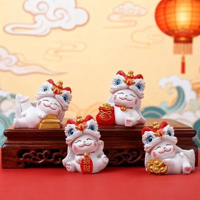 Kawaii Beckoning Cat Desktop Ornament Wealth Good Fortune Lucky Cat Sculpture Cute Decoration New Year Cat Statue Mantle Display