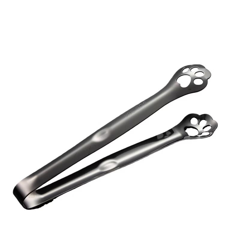 Qianxing Titanium Plated 304 Stainless Steel Cat Claw Food Tongs, Black, 10-Pack