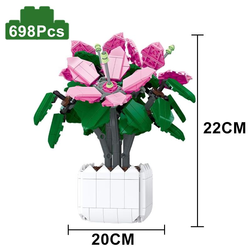 Creative Moc Red Rose Vase Plants Model Building Blocks Romantic Classic Flowers Bouquet Potted Bricks Toys Valentine's Day Gift